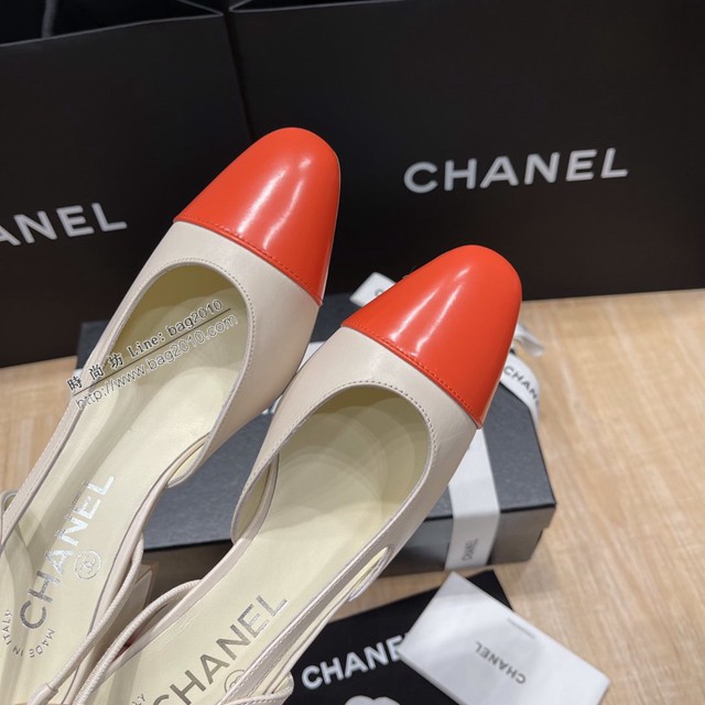 Chanel專櫃經典款女士涼鞋 香奈兒時尚sling back涼鞋平跟鞋6.5cm中跟鞋 dx2572